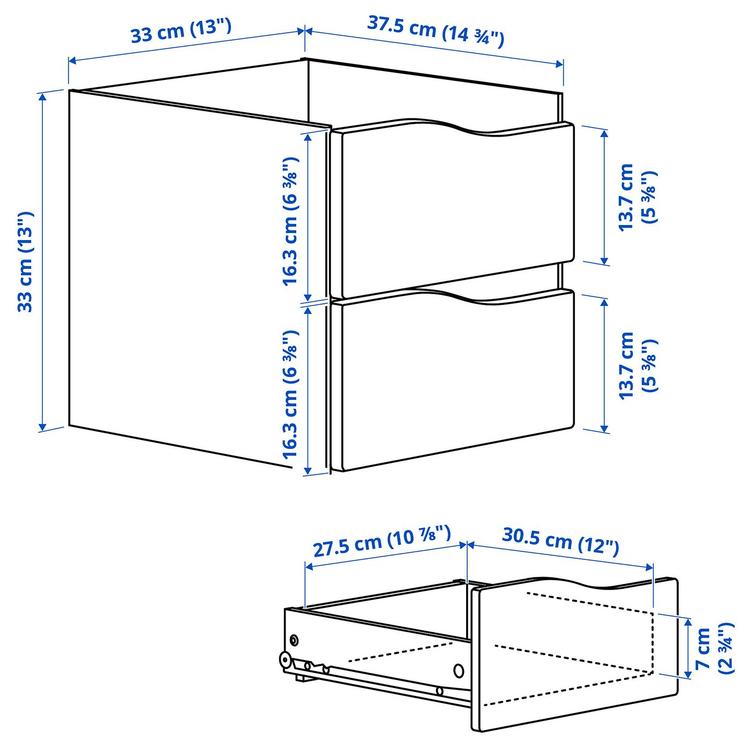 Вставка с 2 ящиками, 33x33 см dimensions