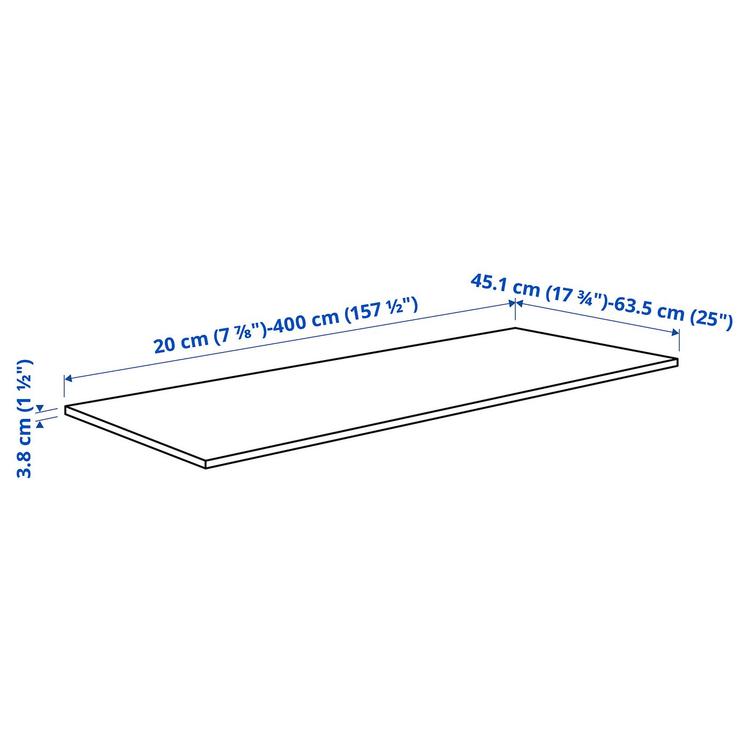 столешница под заказ, береза/шпон, 45.1-63.5x3.8 см dimensions