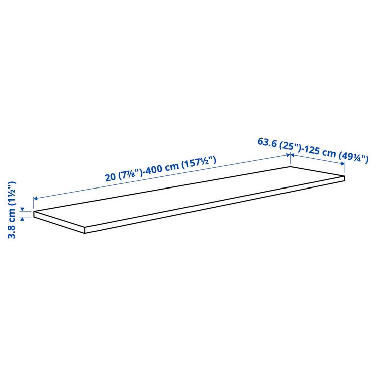 столешница под заказ, береза/шпон, 63.6-125x3.8 см dimensions