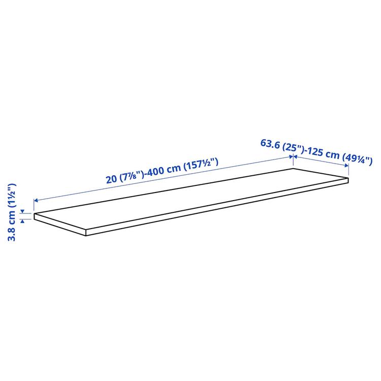 столешница под заказ, дуб/шпон, 63.6-125x3.8 см dimensions