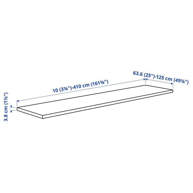 столешница под заказ, грецкий орех/шпон, 63.6-125x3.8 см dimensions