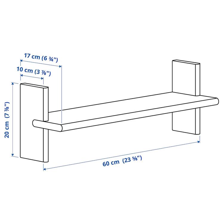 полка навесная, дуб, 60x20 см dimensions