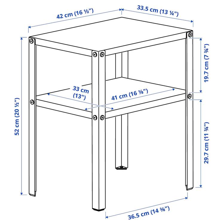 Тумбочка прикроватная, 42x34 см dimensions