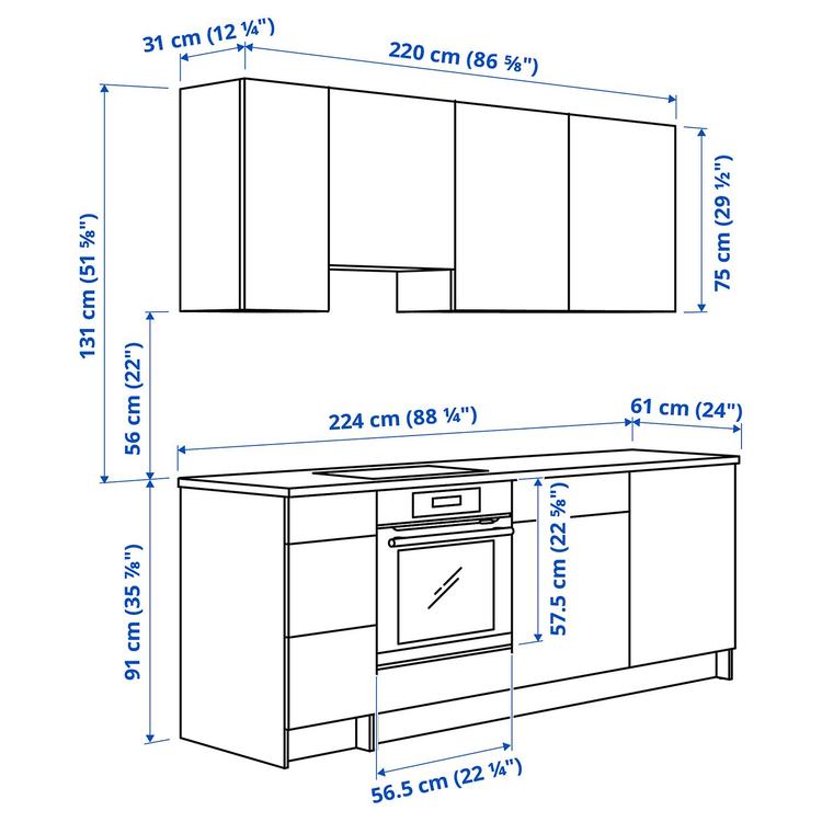 Кухня, 220x61x220 см dimensions