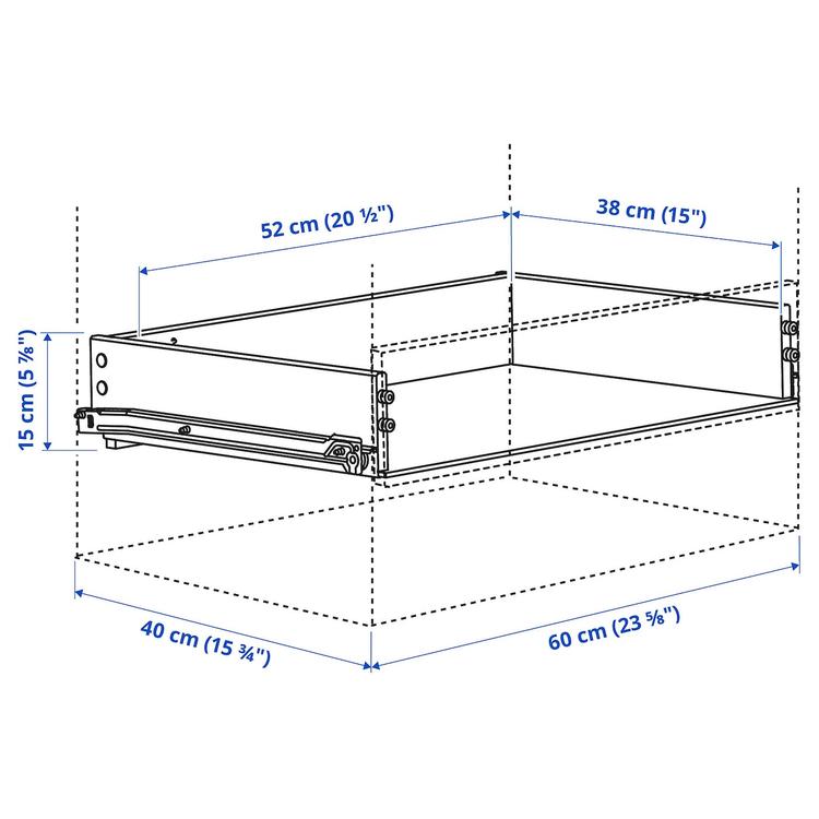 ящик без фронтальной панели, белый, 15x40 см dimensions