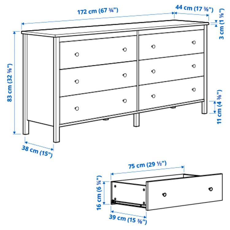 комод с 6 ящиками, белый, 172x83 см dimensions