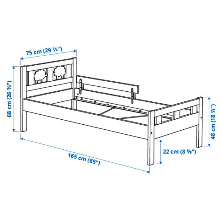 каркас кровати с реечным дном, белый, 70x160 см dimensions
