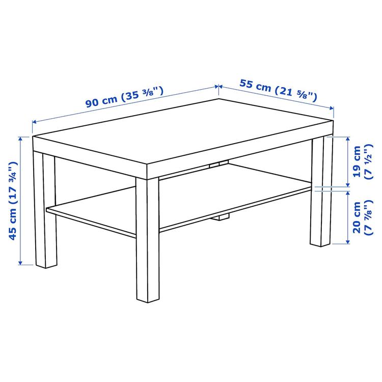 журнальный стол, белый, 90x55 см dimensions