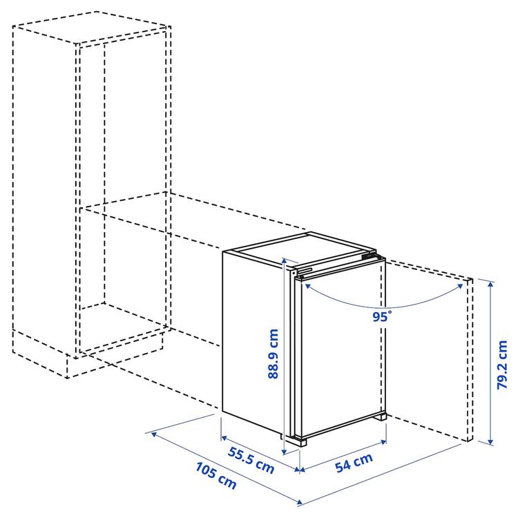 холодильник, встраиваемый, 126 л dimensions