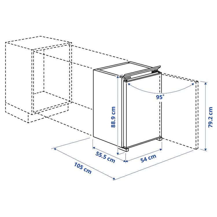 морозильник, встраиваемый, 85 л dimensions