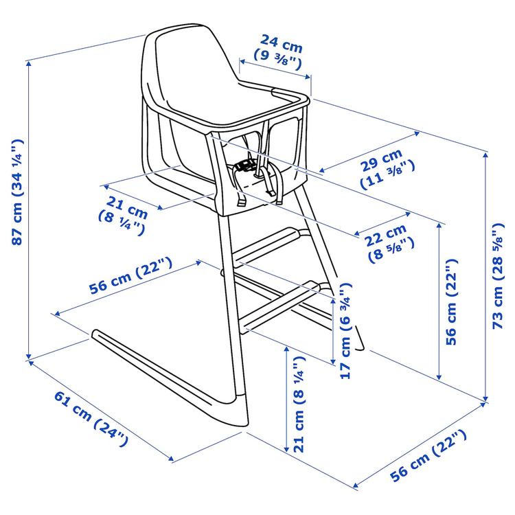 детский/высокий стул, белый dimensions