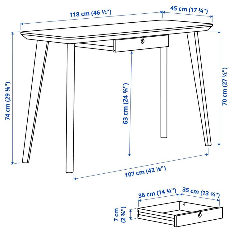 письменный стол, ясеневый шпон, 118x45 см dimensions