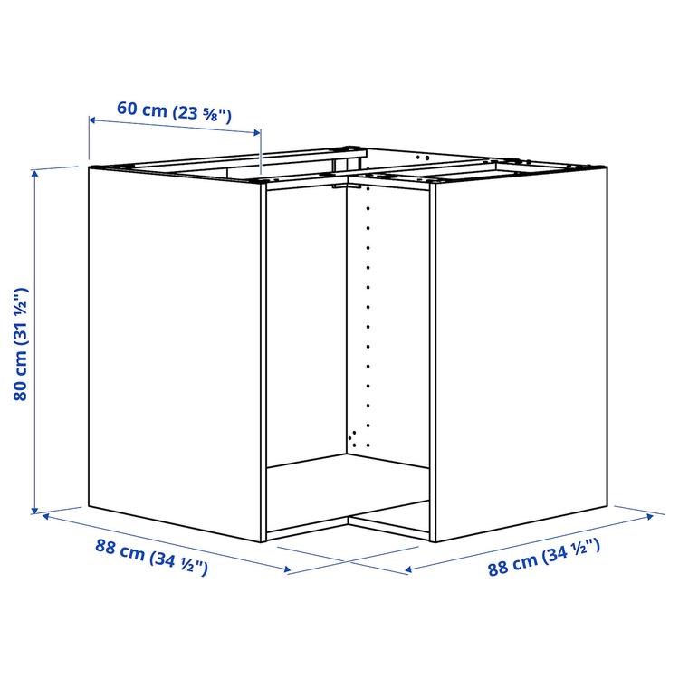 каркас напольного шкафа углового, белый, 88x60x80 см dimensions