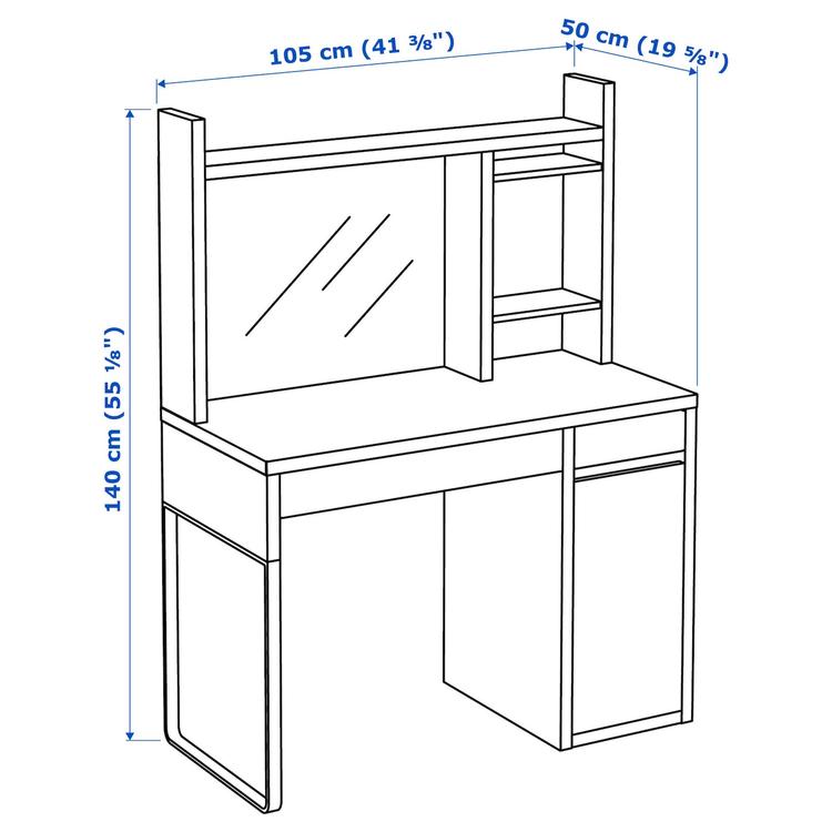письменный стол, белый, 105x50 см dimensions