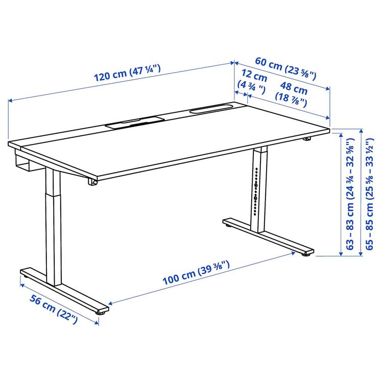 письменный стол, березовый шпон/белый, 120x60 см dimensions