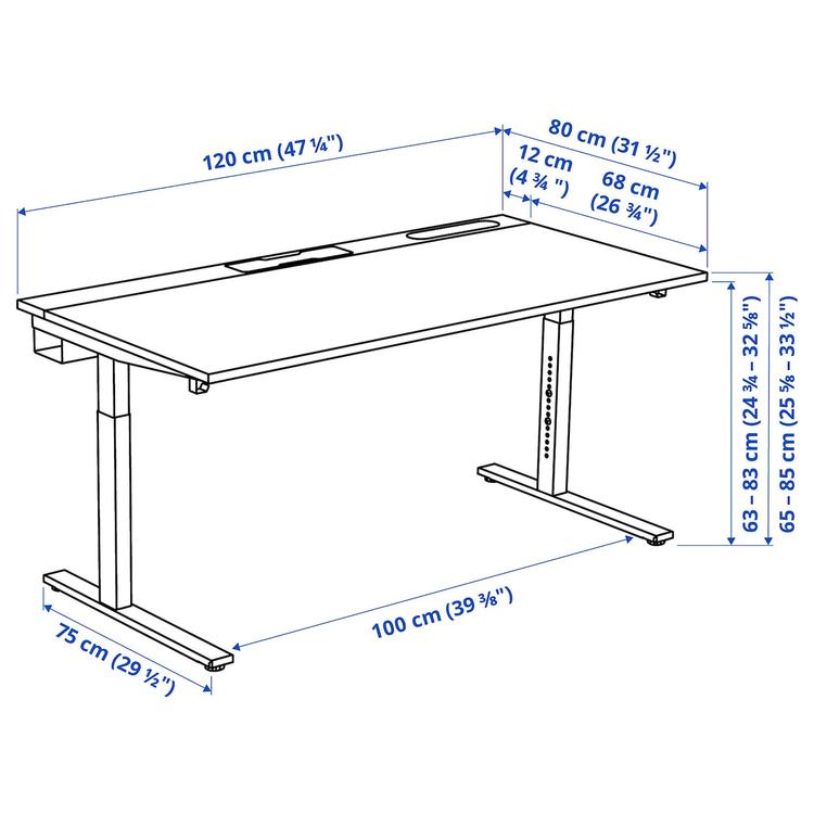 письменный стол, березовый шпон/белый, 120x80 см dimensions
