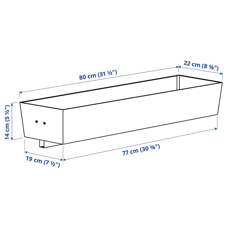 контейнер для каркаса с колесиками, белый, 80x14 см dimensions