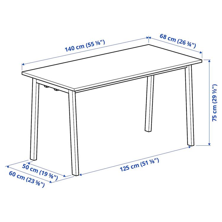 конференц-стол, дубовый шпон/белый, 140x68x75 см dimensions