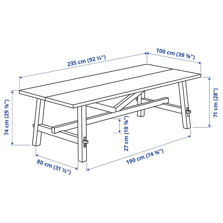 Стол, 235x100 см dimensions