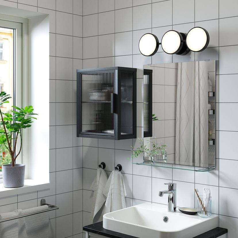 MOSSJÖN — навесной шкаф со стеклянной дверью, антрацит, 36x18x44 см