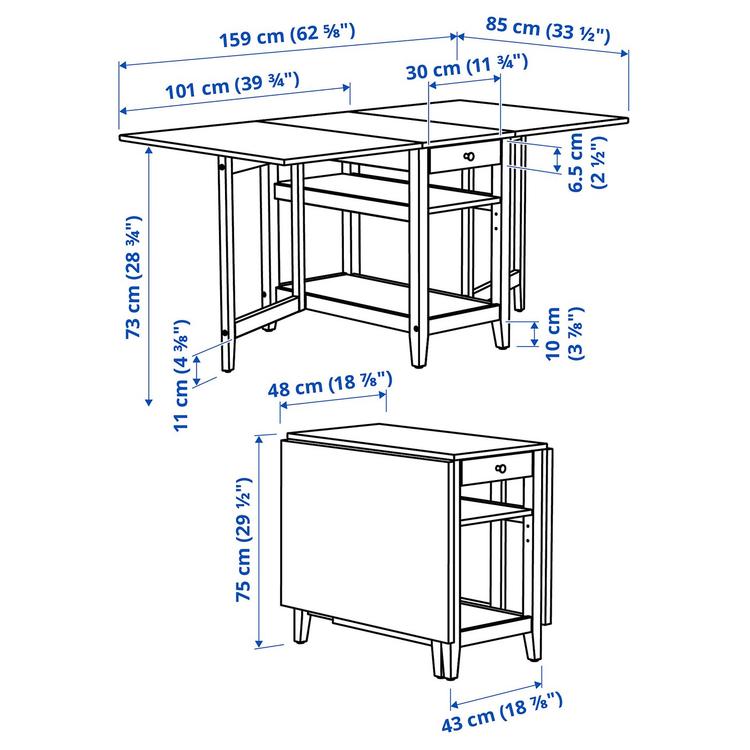 Stół i 2 krzesła,  dimensions