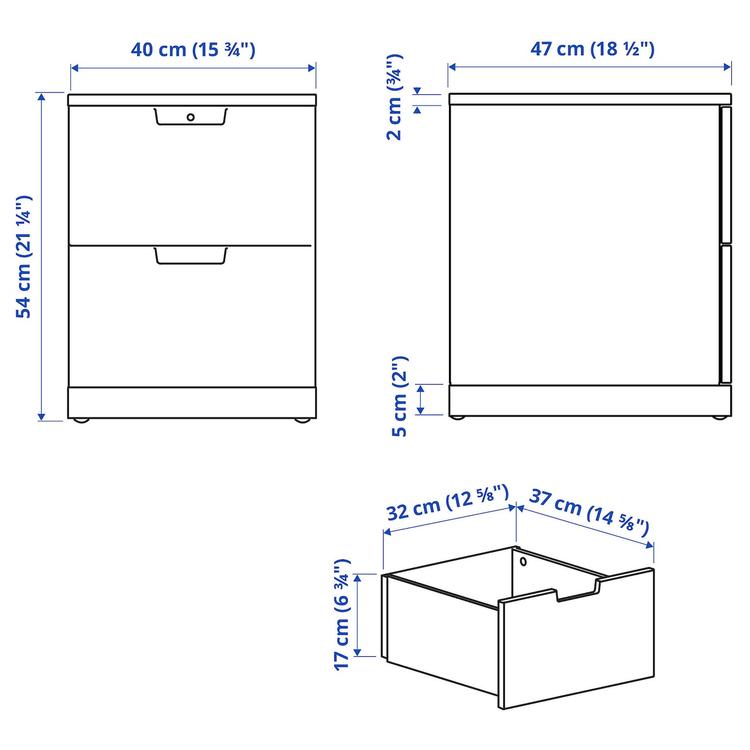 комод с 2 ящиками, белый, 40x54 см dimensions