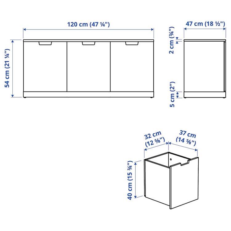 комод с 3 ящиками, белый, 120x54 см dimensions