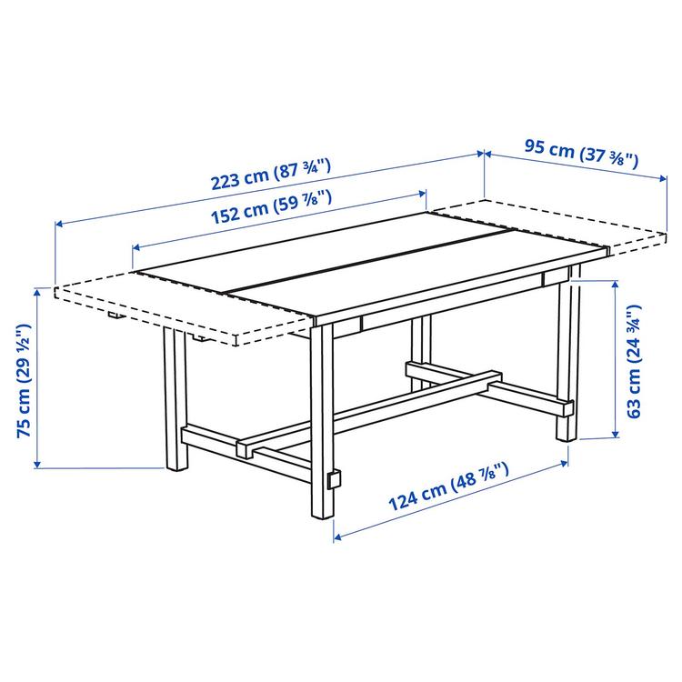 раздвижной стол, черный, 152/223x95 см dimensions