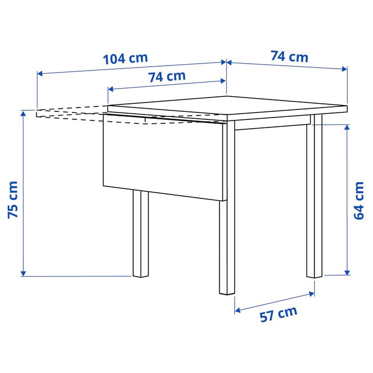 стол с откидной полой, белый, 74/104x74 см dimensions