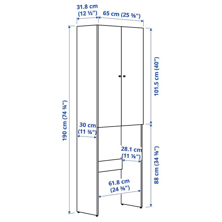 шкаф для стиральной машины, белый, 65x190 см dimensions