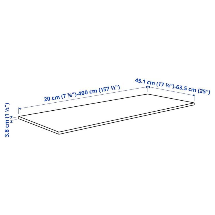 столешница под заказ, грецкий орех/шпон, 45.1-63.5x3.8 см dimensions