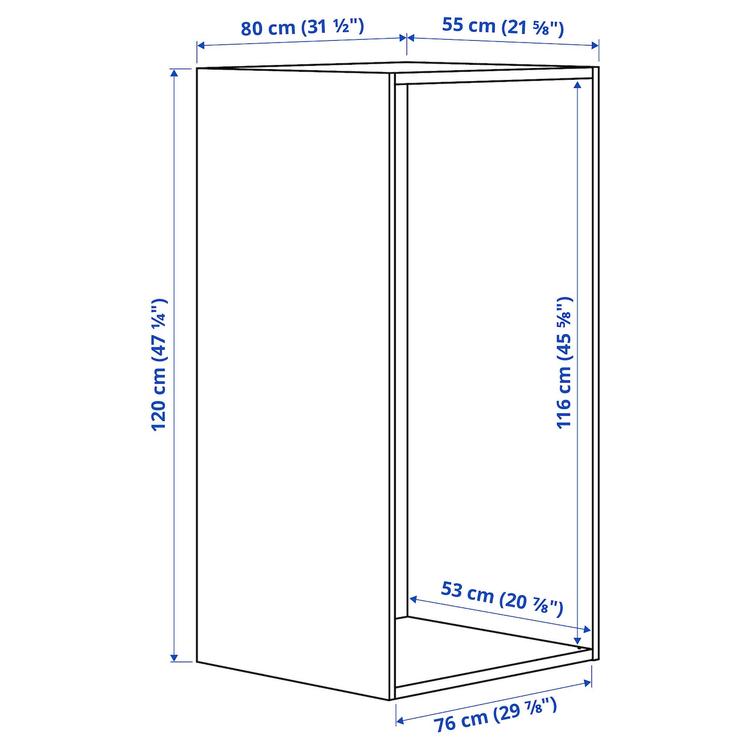 каркас, белый, 80x55x120 см dimensions