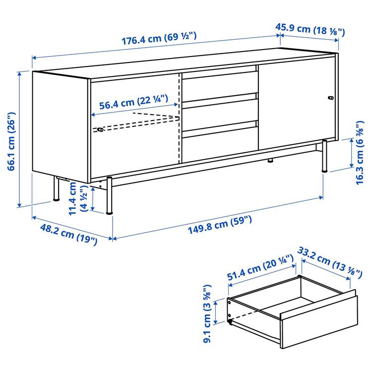 Szafka pod TV, 176x48x66 см dimensions