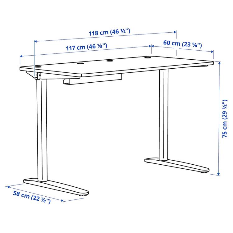 письменный стол, белый, 117x60 см dimensions