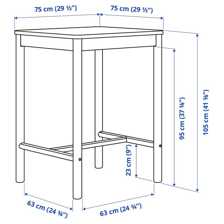 барный стол, береза, 75x75 см dimensions