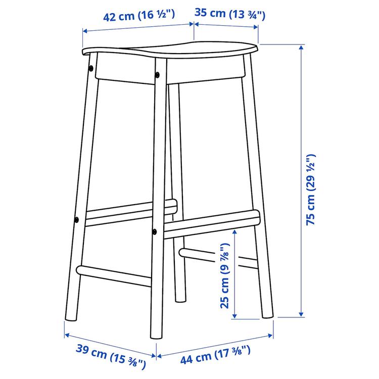 табурет барный, береза, 75 см dimensions