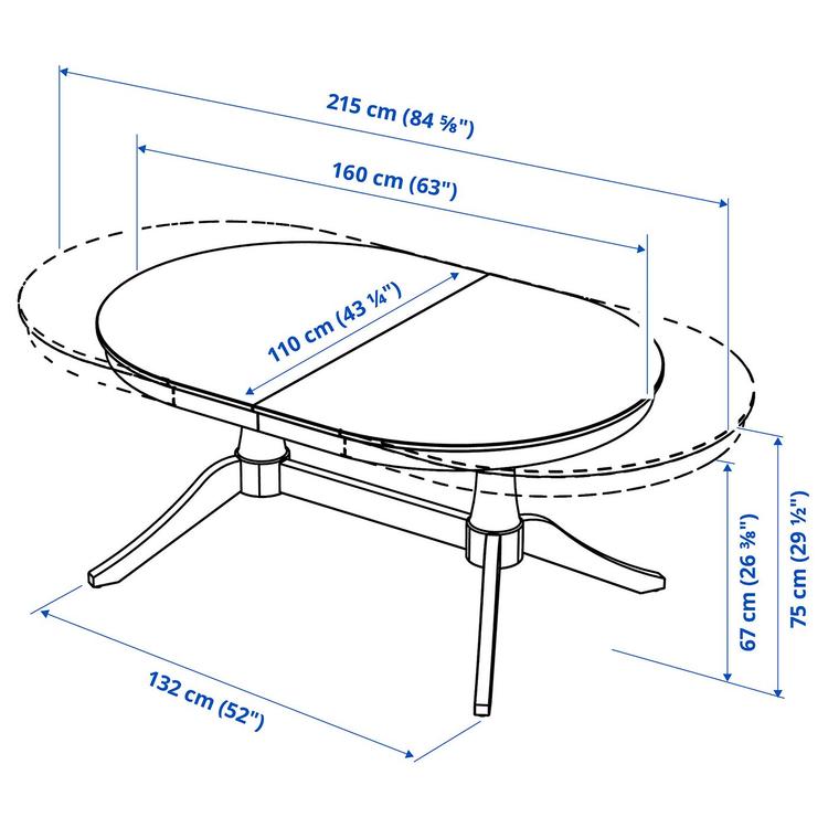 Раздвижной стол, 160/215x110 см dimensions