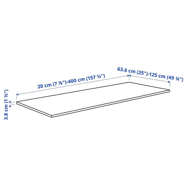 столешница под заказ, под дуб/ламинат, 63.6-125x3.8 см dimensions