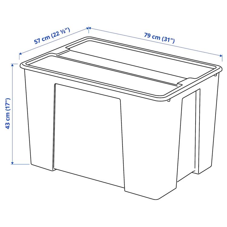 контейнер с крышкой, прозрачный, 79x57x43 см/130 л dimensions