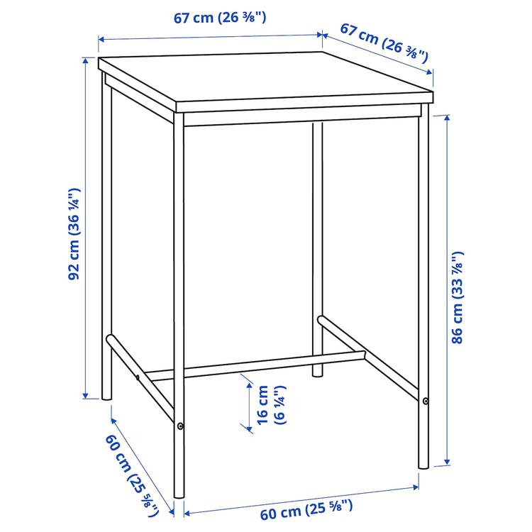 барный стол, черный, 67x67 см dimensions