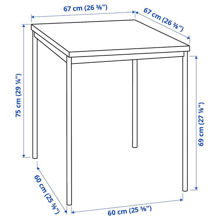 стол, черный, 67x67 см dimensions