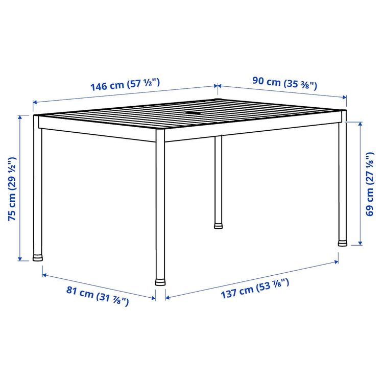 садовый стол, белый/бежевый, 91x147 см dimensions