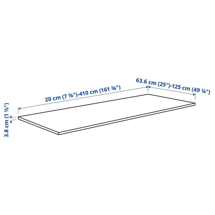 Столешница, 63.6-125x3.8 см dimensions