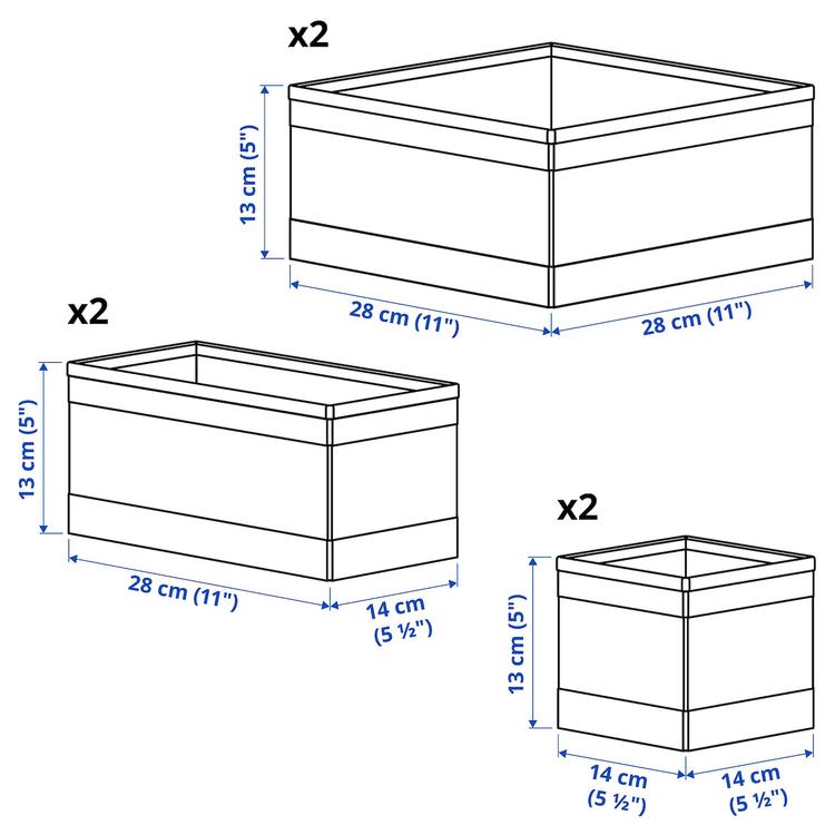 Komplet pudełek, 6 szt.,  dimensions