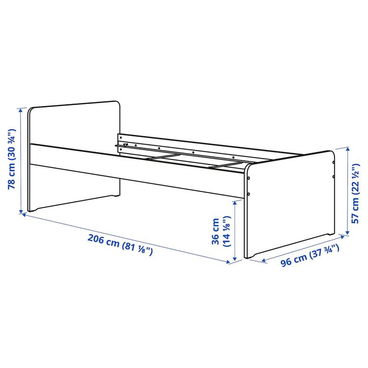 каркас кровати с реечным дном, белый, 90x200 см dimensions