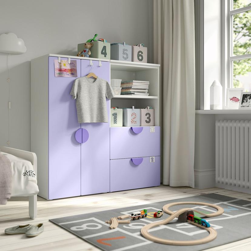 SMÅSTAD / PLATSA — комбинация д/хранения, белый/сиреневый, 120x42x123 см