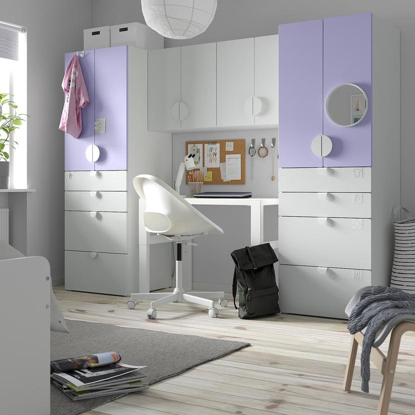 SMÅSTAD / PLATSA — комбинация д/хранения, белый/сиреневый, 240x57x181 см