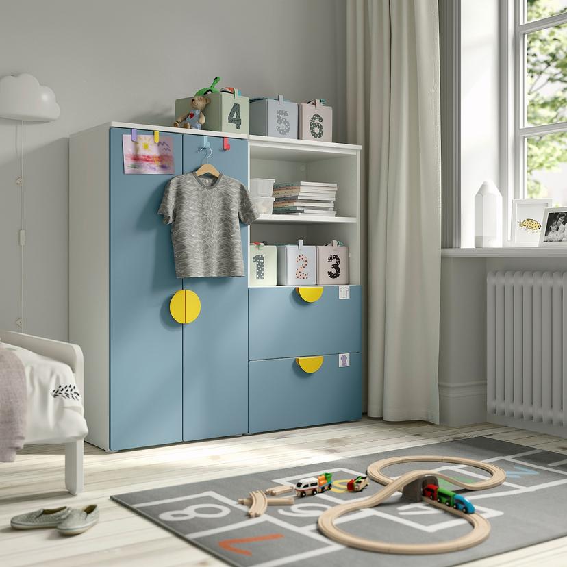 SMÅSTAD / PLATSA — комбинация д/хранения, белый/синий, 120x42x123 см