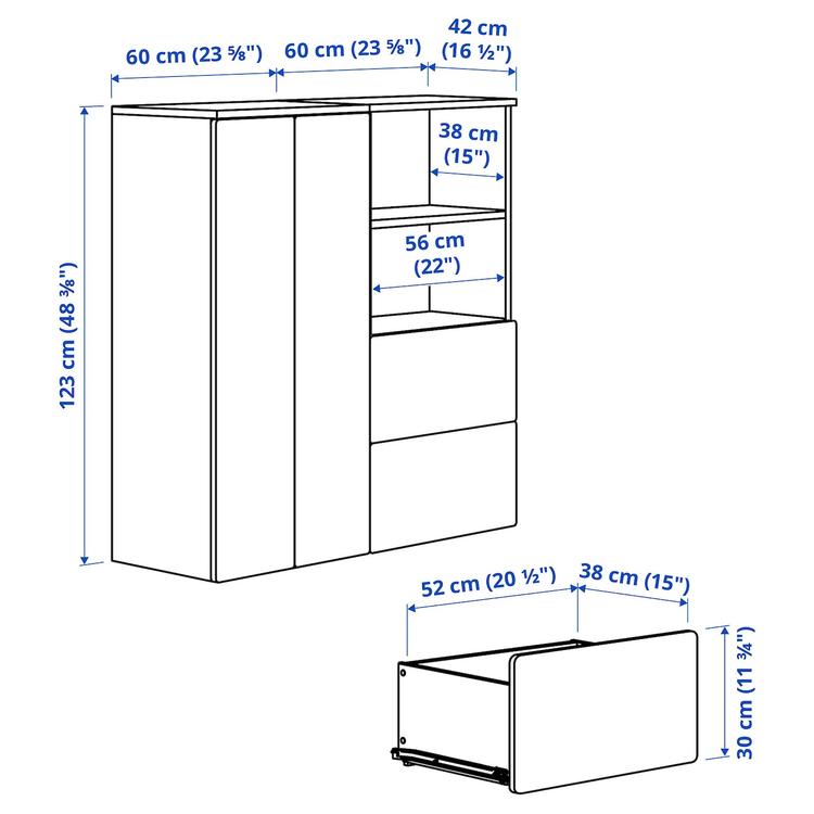 комбинация д/хранения, белый/синий, 120x42x123 см dimensions