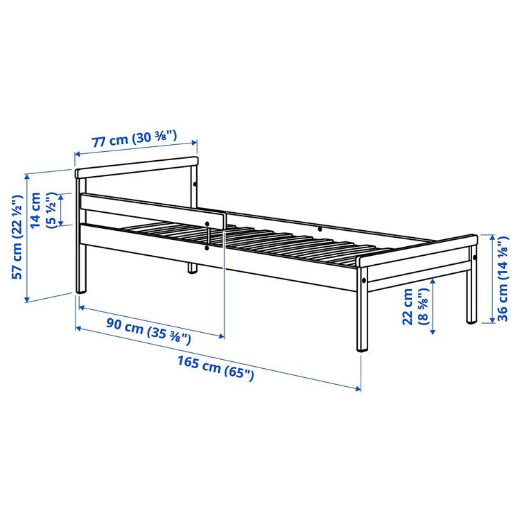 каркас кровати с реечным дном, бук, 70x160 см dimensions